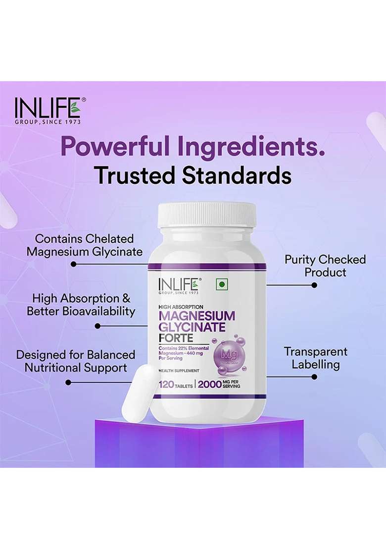 Inlife Chelated Magnesium Glycinate Forte Supplement Tablets | Vegetarian Friendly - Indya
