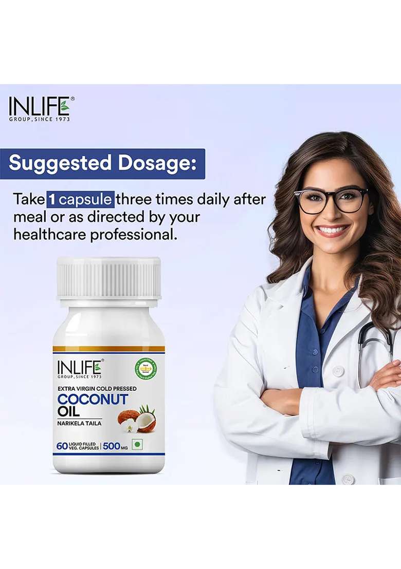 Inlife Coconut Oil Supplement | 500Mg | Veg. Capsules - Indya