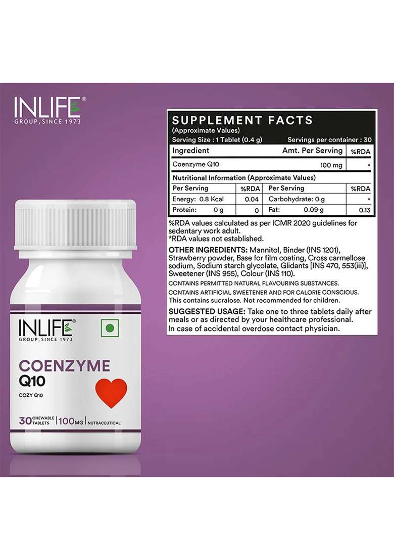Inlife Coenzyme Q10 (Coq10) 100 Mg | Ubiquinone Chewable Tablets - Indya