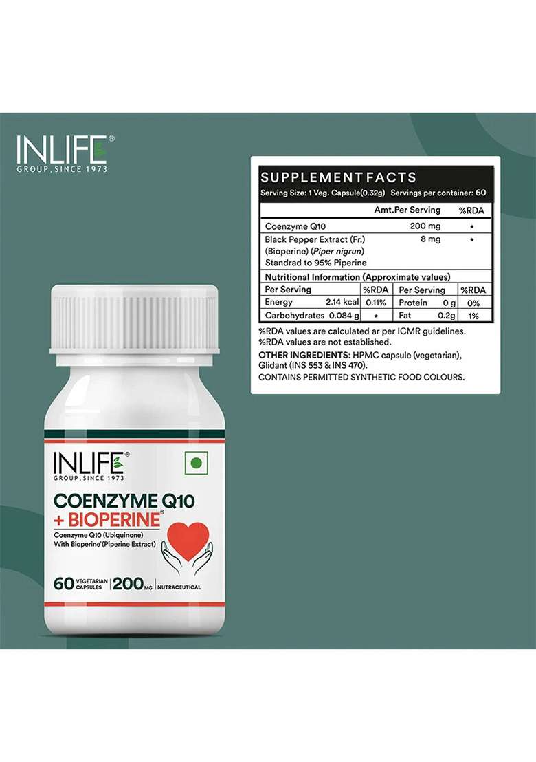 Inlife Coenzyme Q10 Supplement (Coq10) With Bioperine | 200Mg | Veg. Capsules - Indya