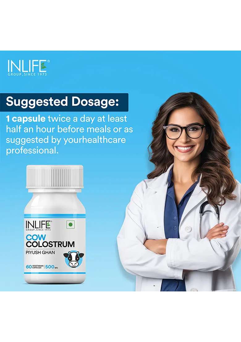 Inlife Cow Colostrum Supplement, 500Mg | Veg. Capsules - Indya