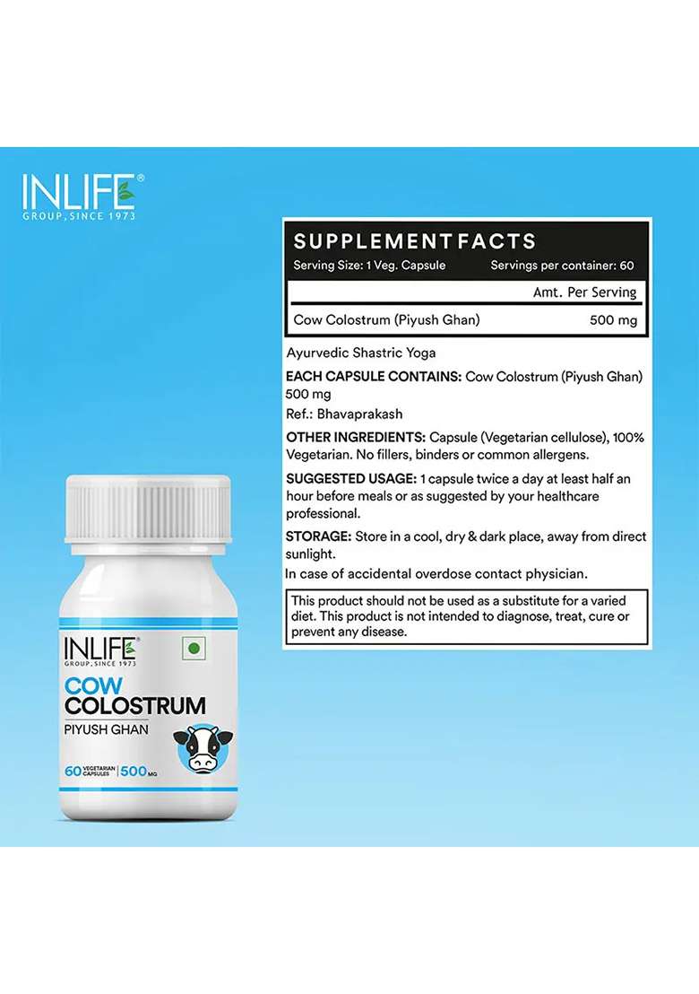 Inlife Cow Colostrum Supplement, 500Mg | Veg. Capsules - Indya