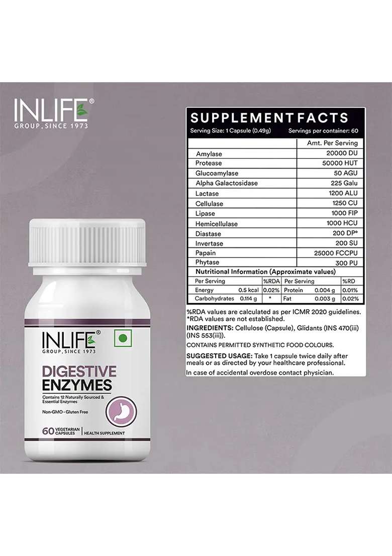 Inlife Digestive Enzymes Supplement | Veg. Capsules - Indya
