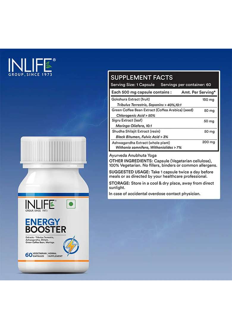 Inlife Energy Booster Supplement | 500Mg | Veg. Capsules - Indya