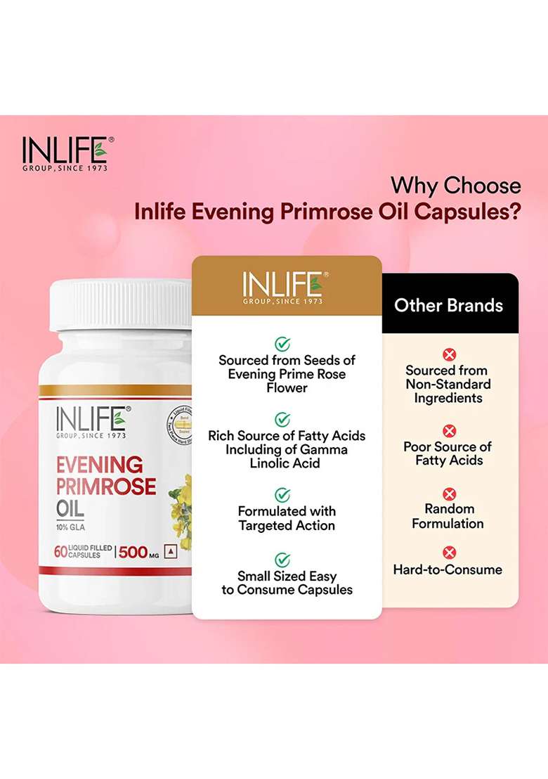 Inlife Evening Primrose Oil Supplement, 500Mg Capsules - Indya