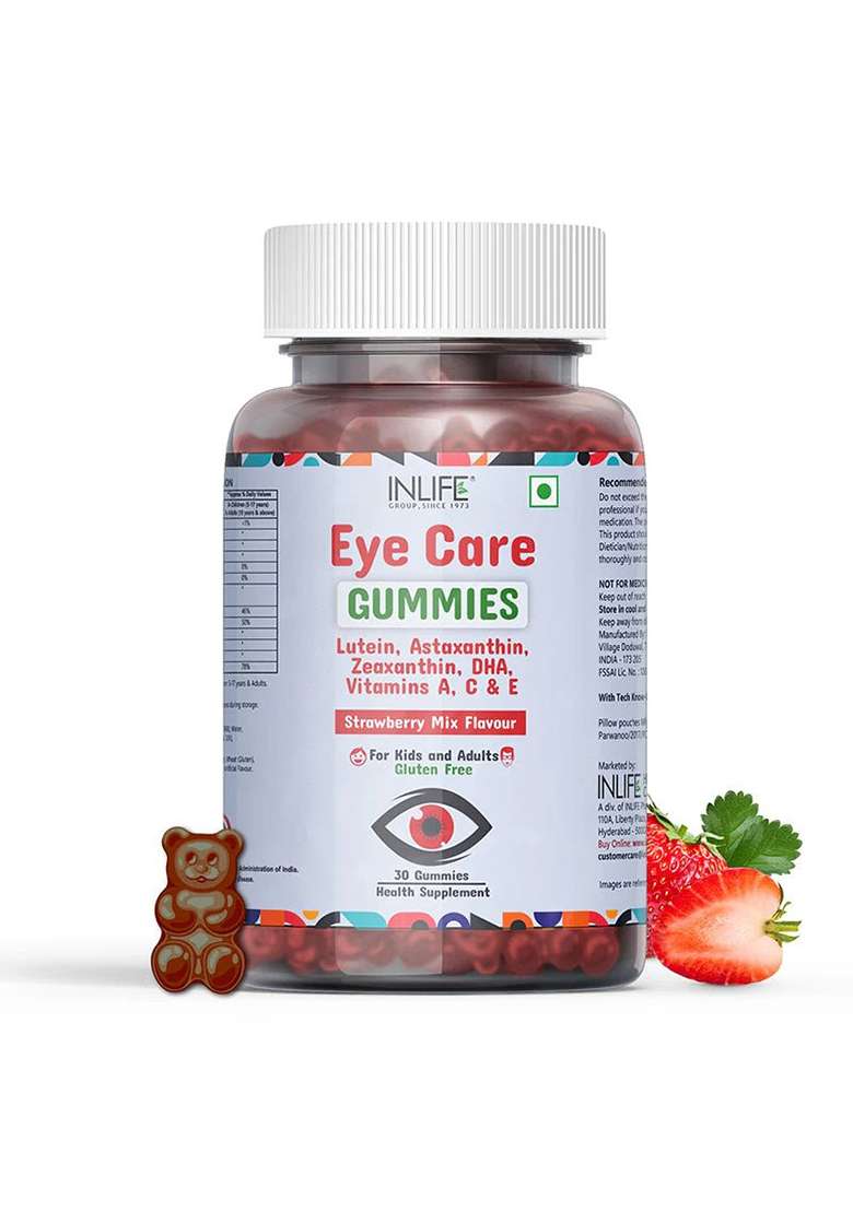 Inlife Eye Care Supplement With Lutein, Zeaxanthin, Omega 3 Gummies | Strawberry Flavor - Indya