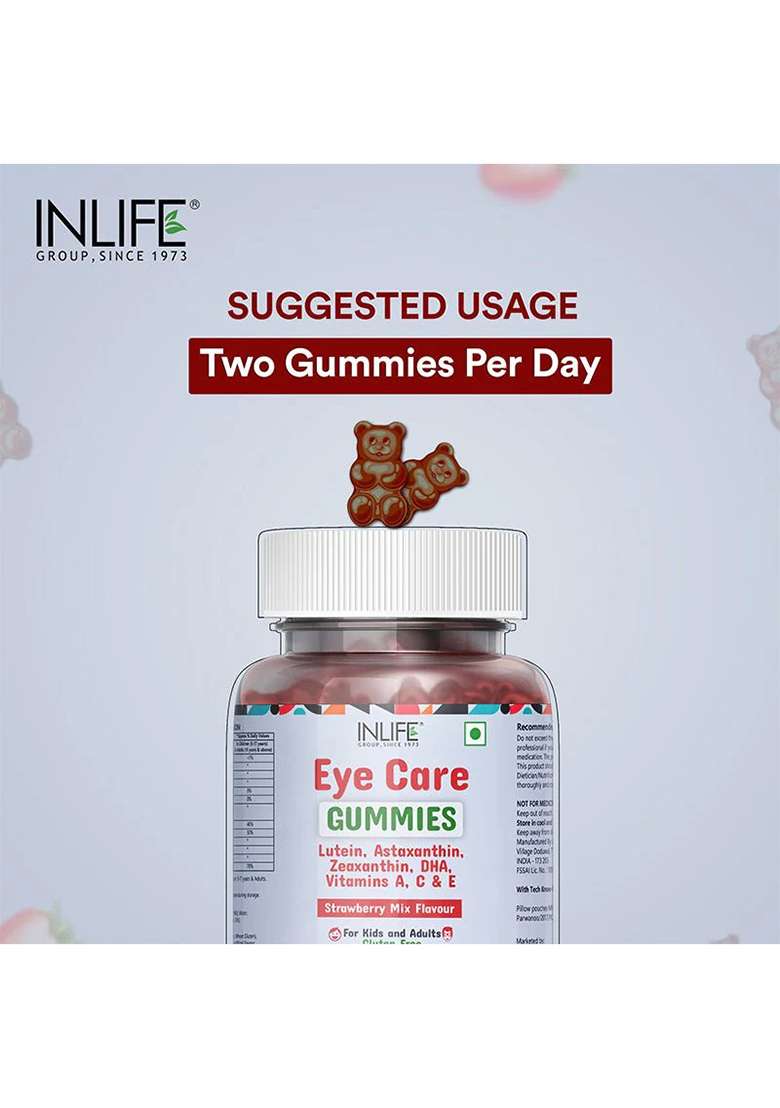 Inlife Eye Care Supplement With Lutein, Zeaxanthin, Omega 3 Gummies | Strawberry Flavor - Indya