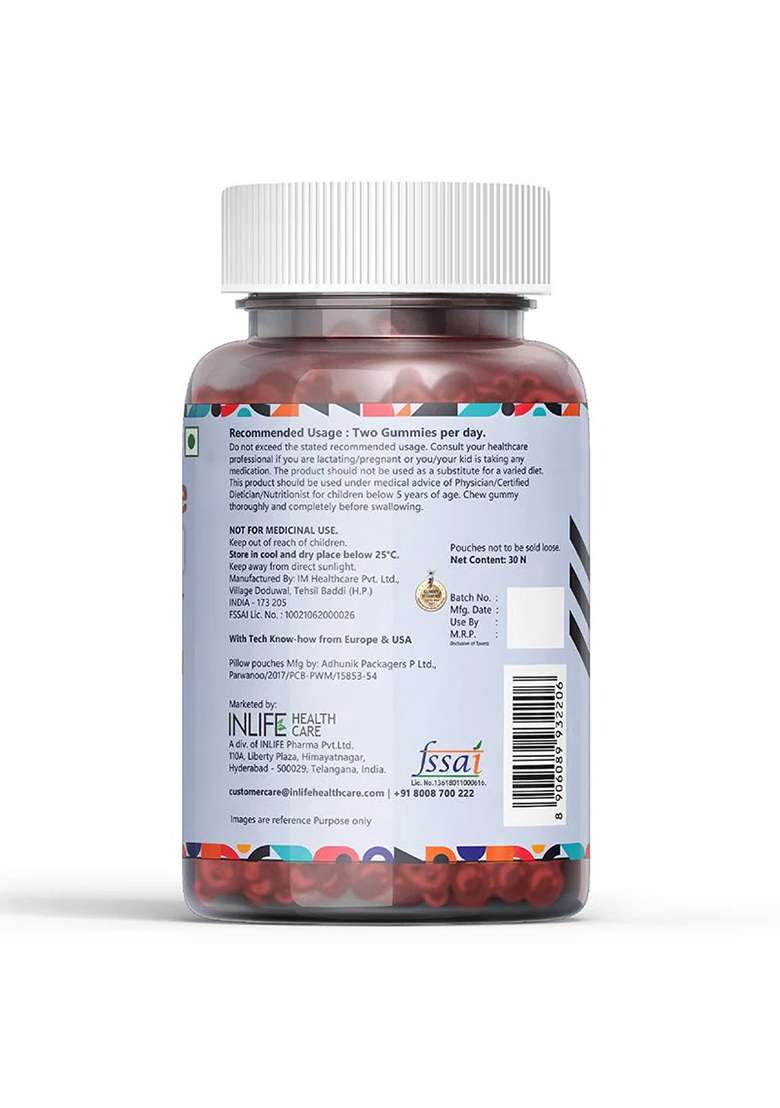Inlife Eye Care Supplement With Lutein, Zeaxanthin, Omega 3 Gummies | Strawberry Flavor - Indya