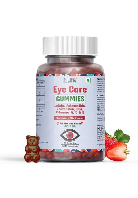Inlife Eye Care Supplement With Lutein, Zeaxanthin, Omega 3 Gummies | Strawberry Flavor