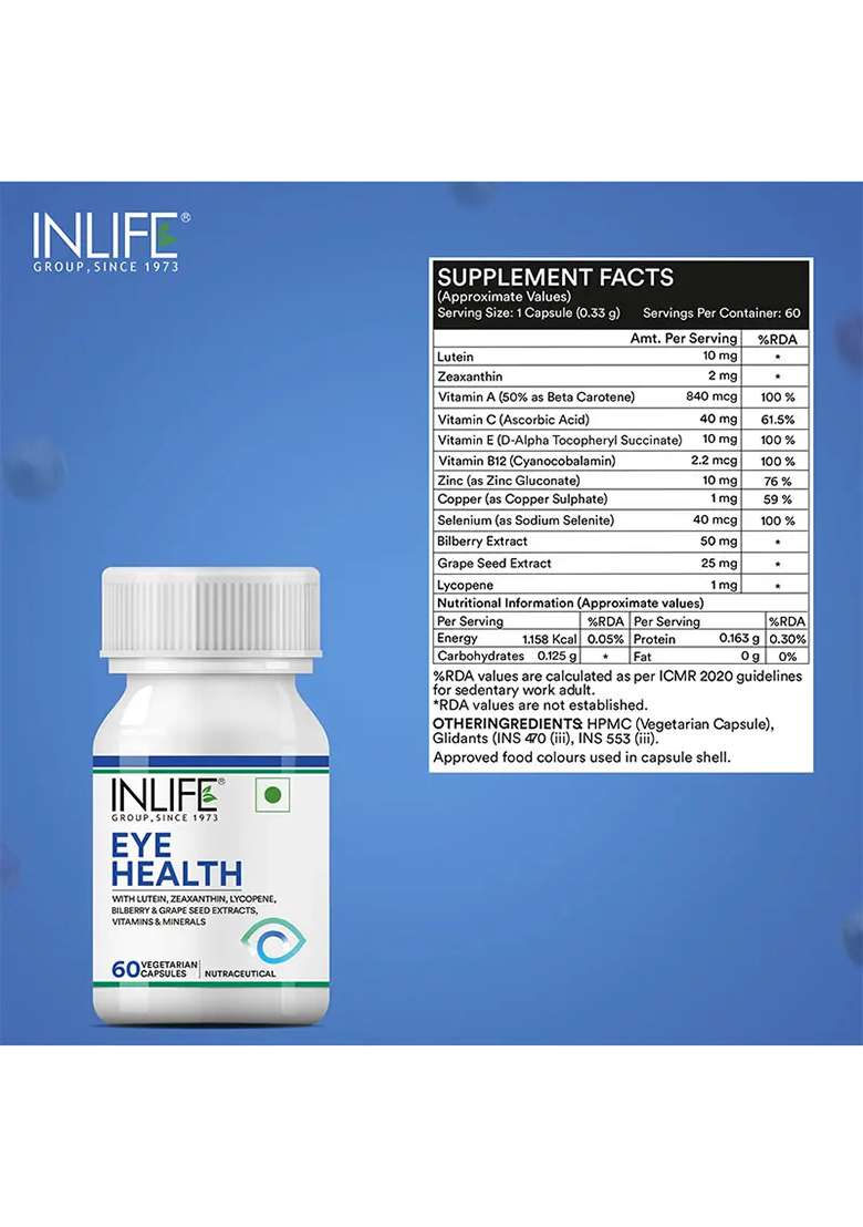 Inlife Eye Health Supplement With Bilberry, Zeaxanthin | Veg. Capsules - Indya