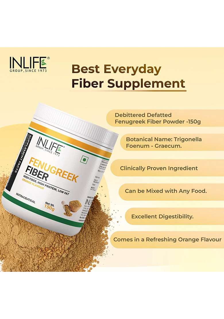 Inlife Fenugreek Fiber Powder | Refreshing Orange Flavor-150G - Indya