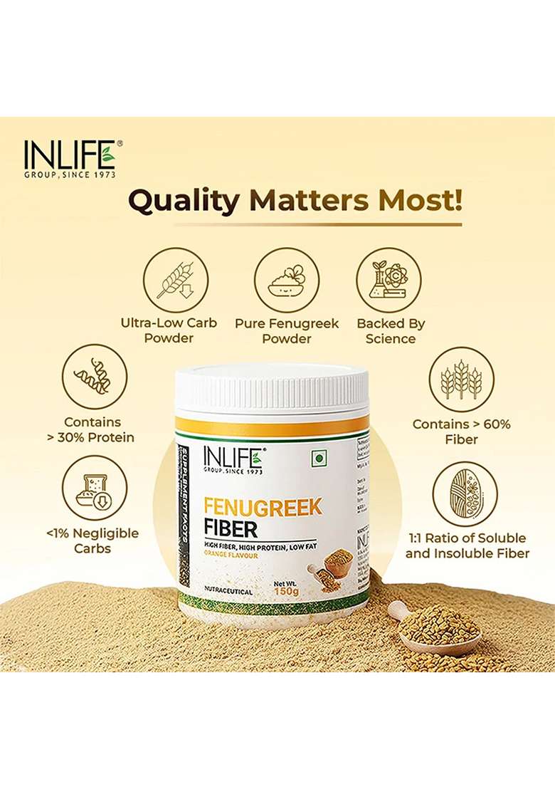 Inlife Fenugreek Fiber Powder | Refreshing Orange Flavor-150G - Indya