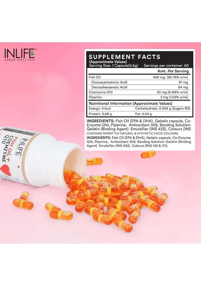 Inlife Fish Oil With Coq10 Supplement | Liquid Filled Capsules - Indya
