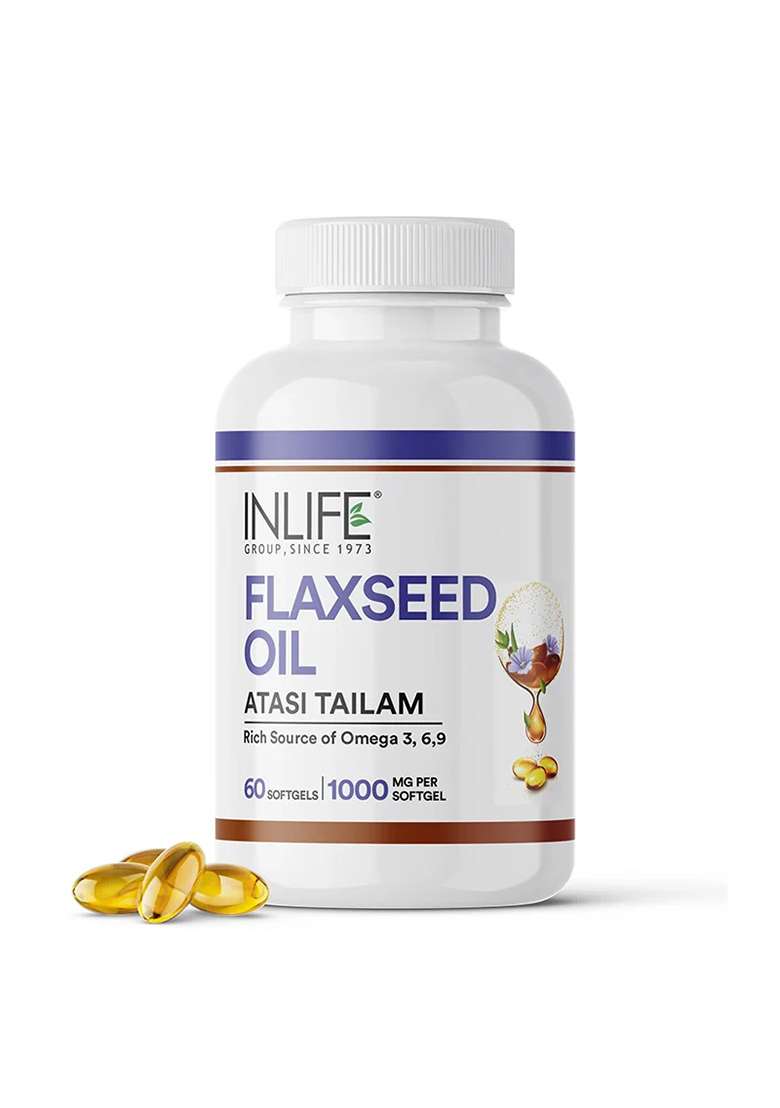 Inlife Flaxseed Oil Capsules Omega 3 6 9 Supplement | 1000Mg | Softgels - Indya