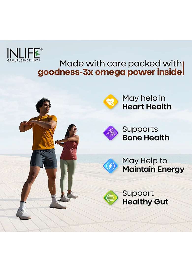 Inlife Flaxseed Oil Capsules Omega 3 6 9 Supplement | 1000Mg | Softgels - Indya