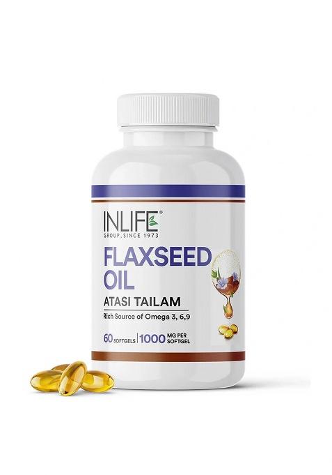 Inlife Flaxseed Oil Capsules Omega 3 6 9 Supplement | 1000Mg | Softgels