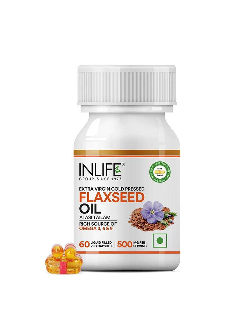 Inlife Flaxseed Oil Omega 3, 6, 9 Fatty Acids Supplement | 500Mg | Veg. Capsules - Indya