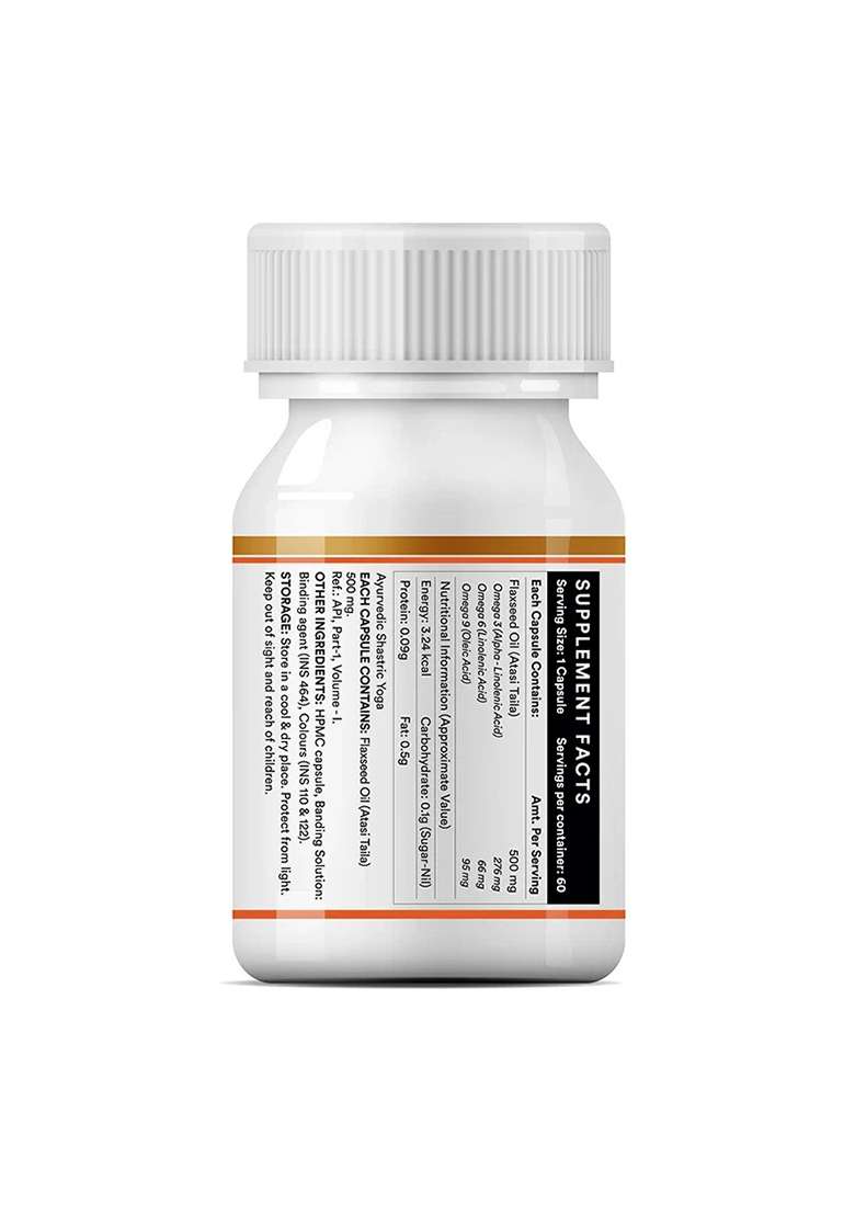 Inlife Flaxseed Oil Omega 3, 6, 9 Fatty Acids Supplement | 500Mg | Veg. Capsules - Indya