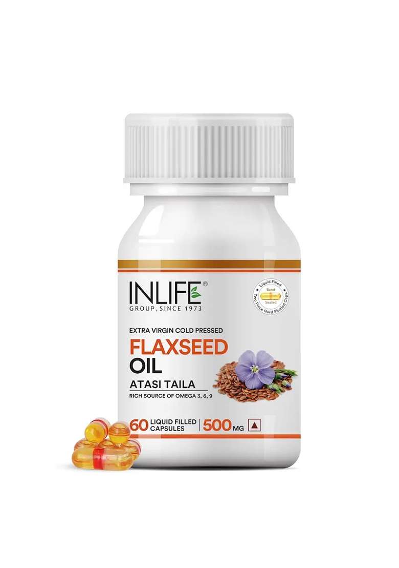 Inlife Flaxseed Oil Omega 3,6,9 Fatty Acids Supplement | 500Mg | Liquid Filled Capsules - Indya