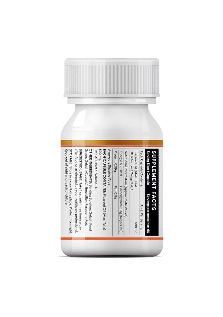 Inlife Flaxseed Oil Omega 3,6,9 Fatty Acids Supplement | 500Mg | Liquid Filled Capsules - Indya