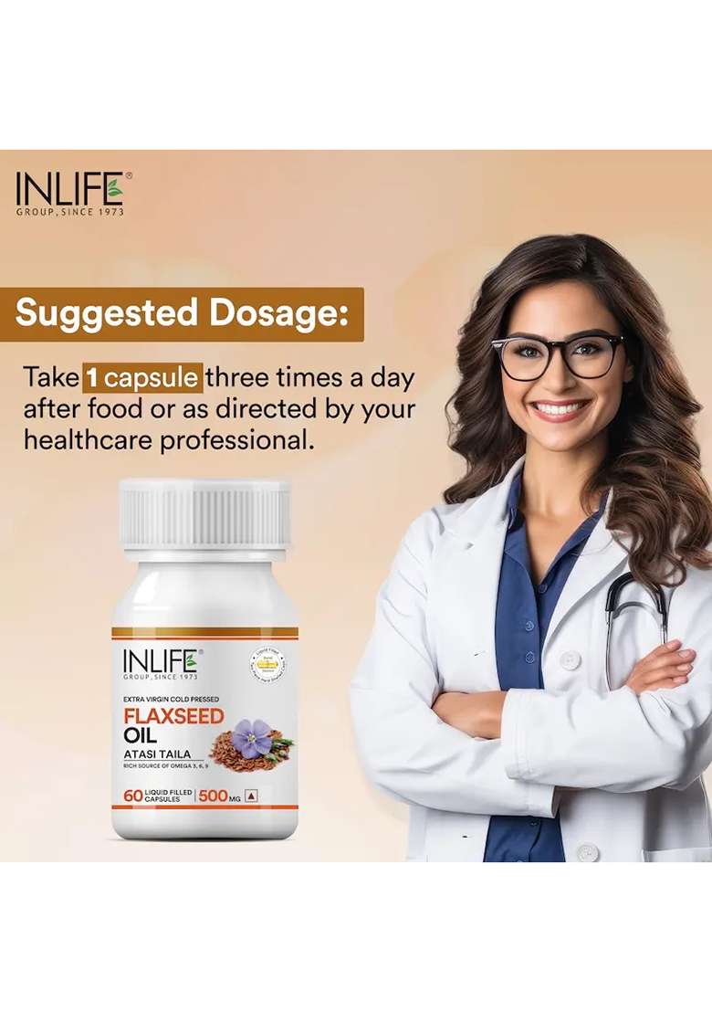Inlife Flaxseed Oil Omega 3,6,9 Fatty Acids Supplement | 500Mg | Liquid Filled Capsules - Indya