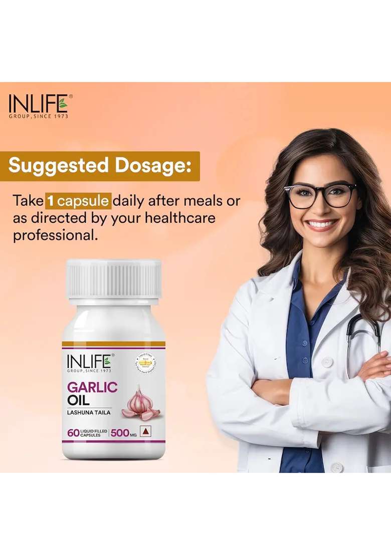 Inlife Garlic Oil Supplement | 500Mg | Liquid Filled Capsules - Indya