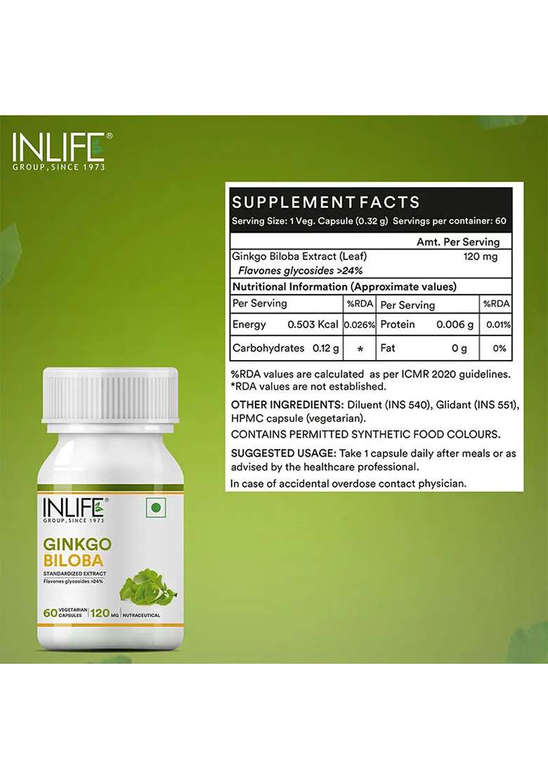 Inlife Ginkgo Biloba Supplement, 120Mg | Veg. Capsules - Indya