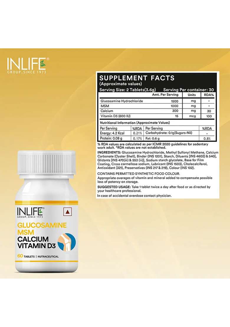 Inlife Glucosamine Msm Calcium Vitamin D3 Supplement | Tablets - Indya