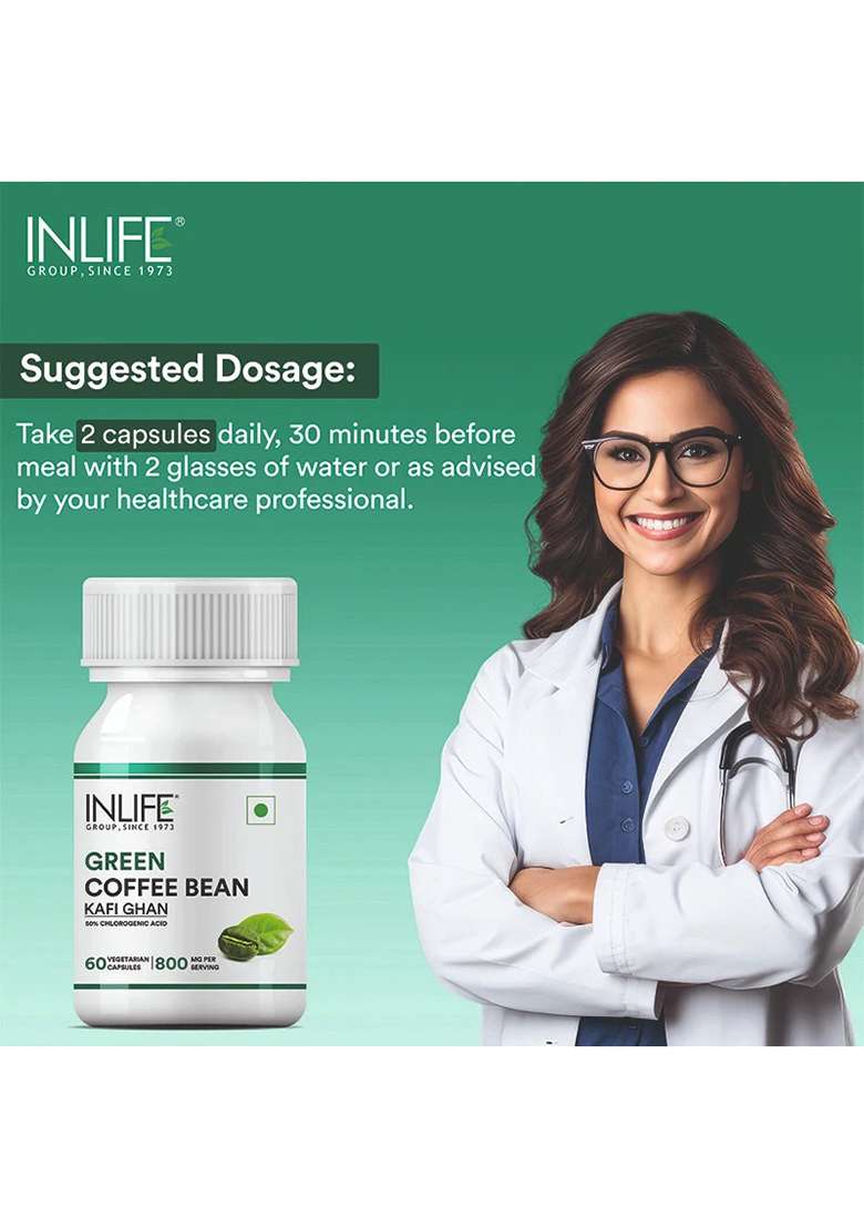 Inlife Green Coffee Bean Extract Supplement | 800Mg / Serving | Veg. Capsules - Indya