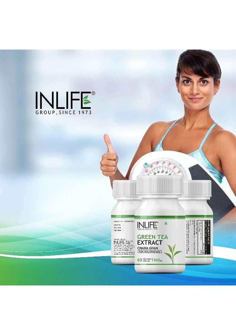 Inlife Green Tea Extract Supplement | 500 Mg | Veg. Capsules - Indya