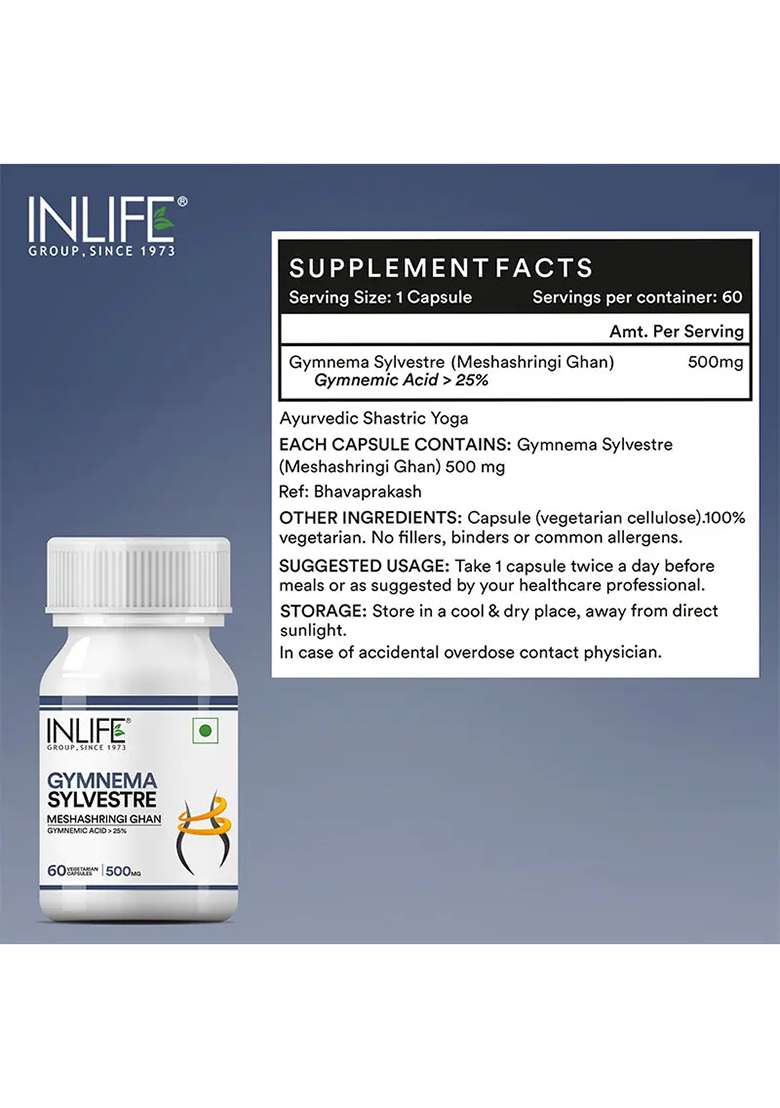 Inlife Gymnema Sylvestre Extract Supplement | 500Mg | Veg. Capsules - Indya