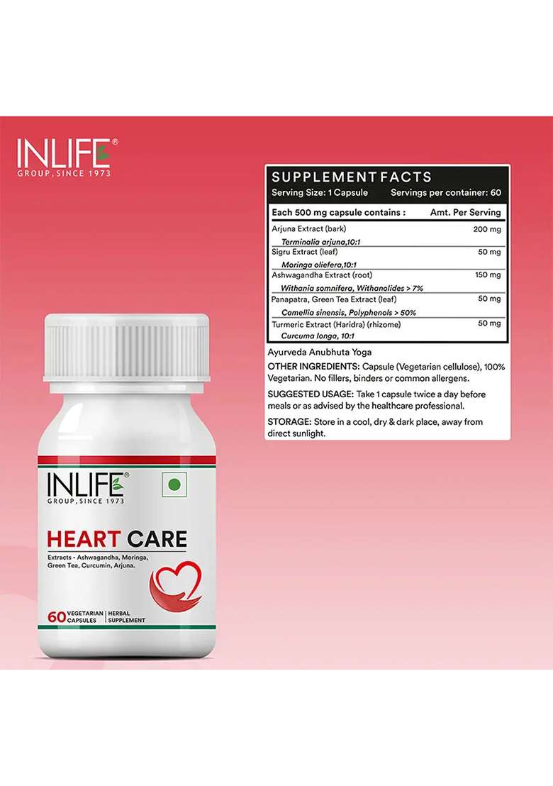 Inlife Heart Care Supplement | 500Mg | Veg. Capsules - Indya