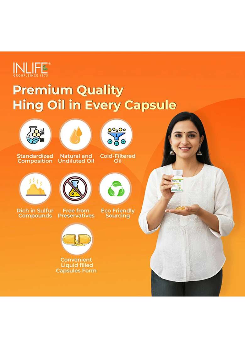 Inlife Hing Oil Capsules (Asafoetida) Supplement, 15Mg | Veg. Capsules - Indya