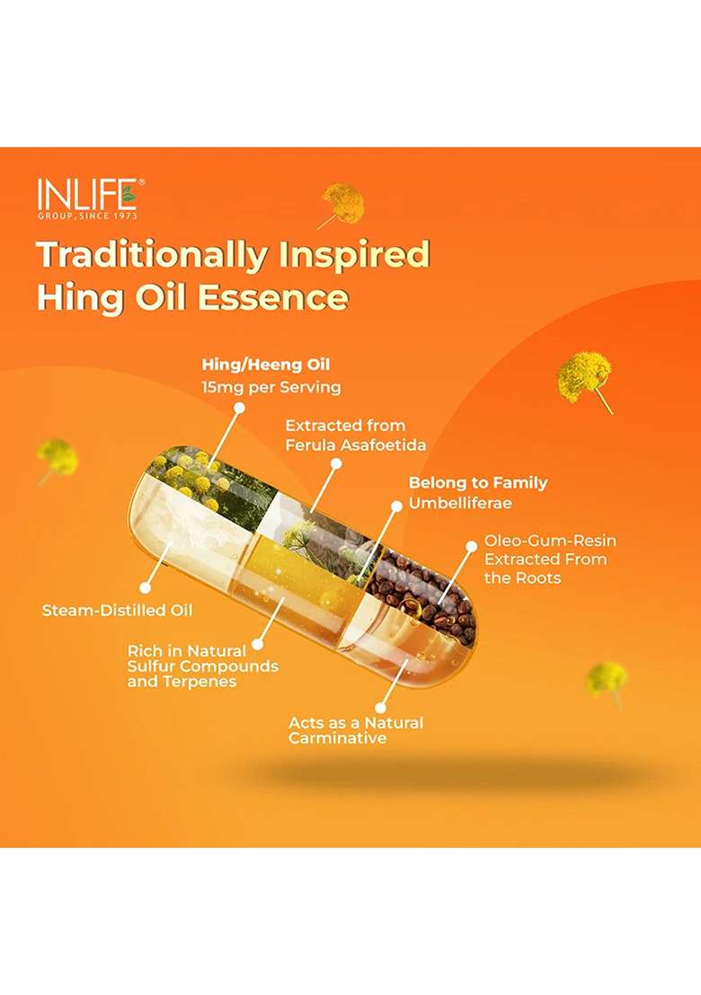 Inlife Hing Oil Capsules (Asafoetida) Supplement, 15Mg | Veg. Capsules - Indya