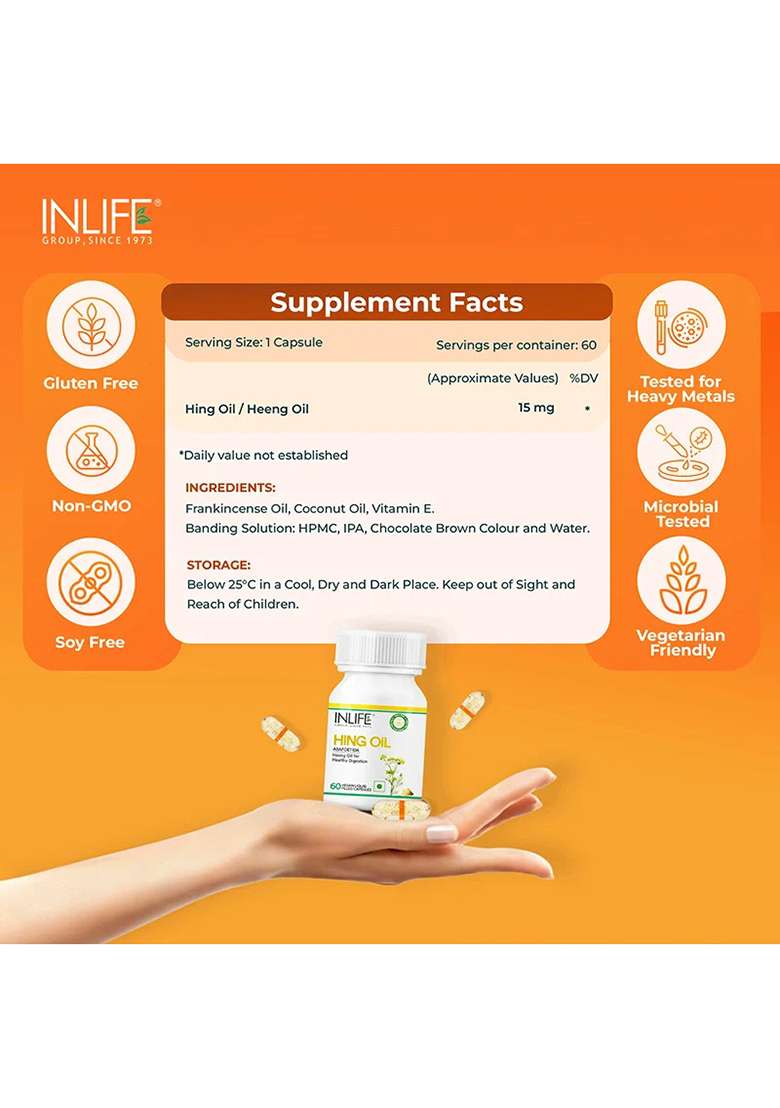 Inlife Hing Oil Capsules (Asafoetida) Supplement, 15Mg | Veg. Capsules - Indya