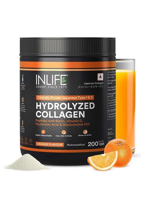 Inlife Hydrolyzed Japanese Collagen Peptides | With Biotin, Hyaluronic Acid & Glucosamine Hcl | 200G Powder