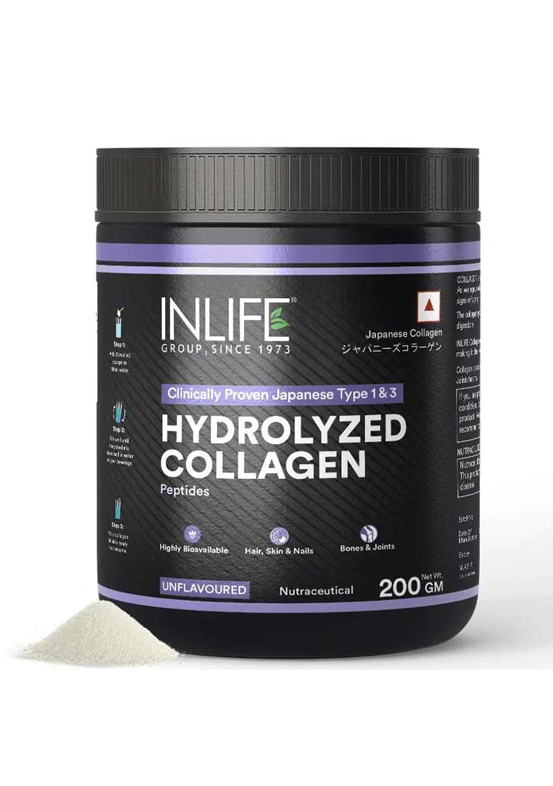 Inlife Hydrolyzed Japanese Collagen | Type 1 & 3 Collagen Peptides Powder | Clinically Proven Ingredient | 200G Unflavored Powder - Indya