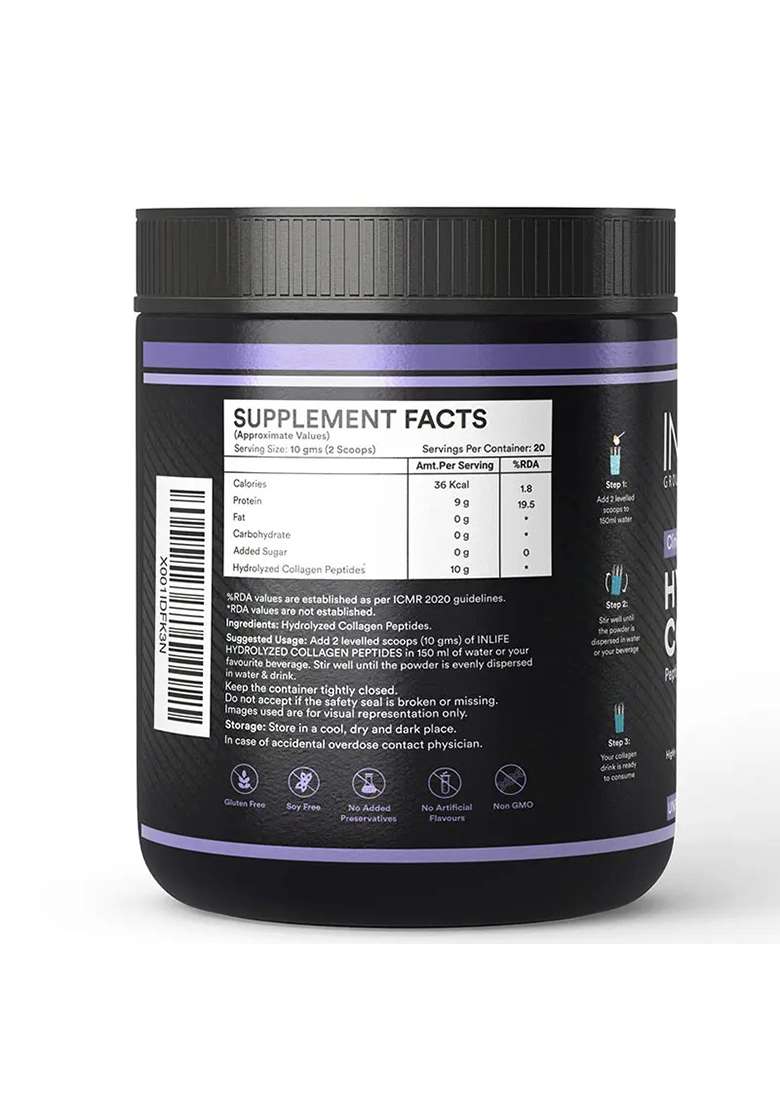 Inlife Hydrolyzed Japanese Collagen | Type 1 & 3 Collagen Peptides Powder | Clinically Proven Ingredient | 200G Unflavored Powder - Indya