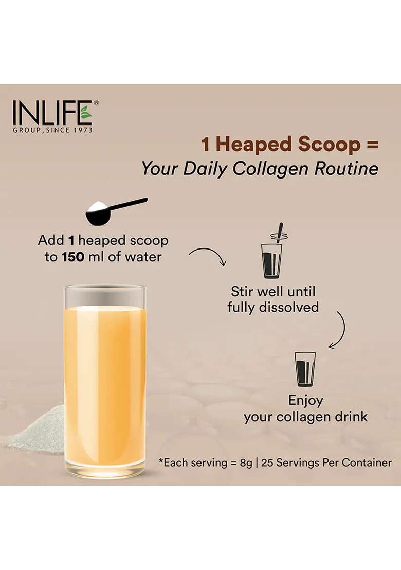 Inlife Hydrolyzed Marine Fish Collagen Peptides Supplement | Enhanced With Vitamin E, Vitamin C, Biotin, Hyaluronic Acid 200G - Indya