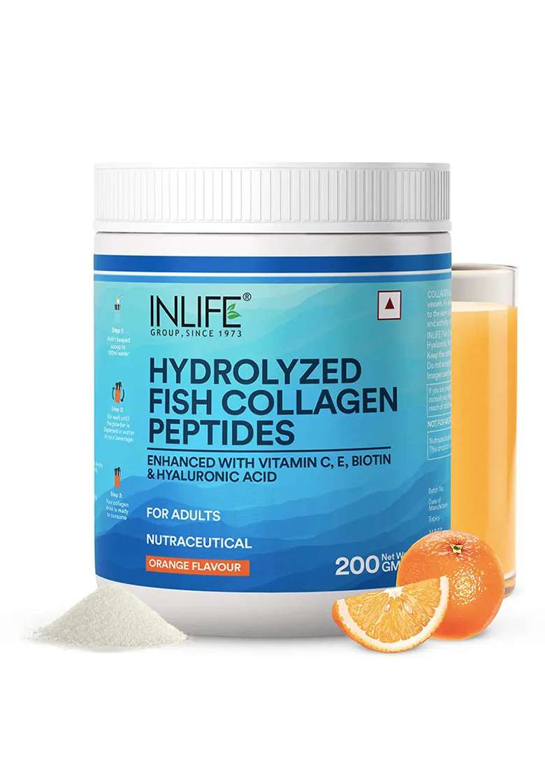 Inlife Hydrolyzed Marine Fish Collagen Peptides Supplement | Enhanced With Vitamin E, Vitamin C, Biotin, Hyaluronic Acid 200G - Indya