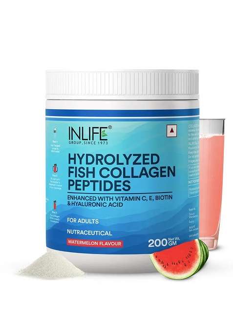 Inlife Hydrolyzed Marine Fish Collagen Peptides Supplement | Enhanced With Vitamin E, Vitamin C, Biotin, Hyaluronic Acid 200G