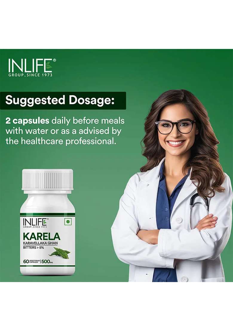 Inlife Karela Bitter Gourd Extract Supplement, 500Mg | Veg. Capsules - Indya