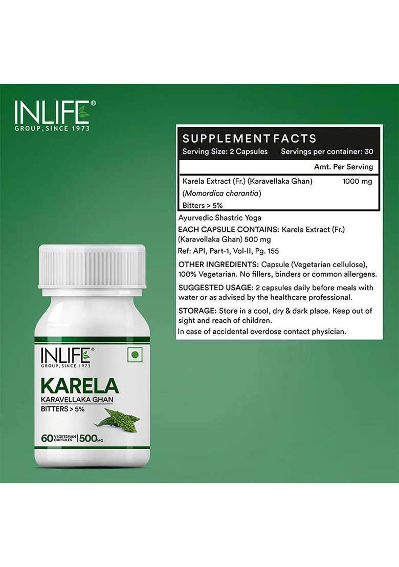 Inlife Karela Bitter Gourd Extract Supplement, 500Mg | Veg. Capsules - Indya