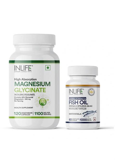 Inlife Magnesium Glycinate With Zinc + Fish Oil Double Strength Combo Pack