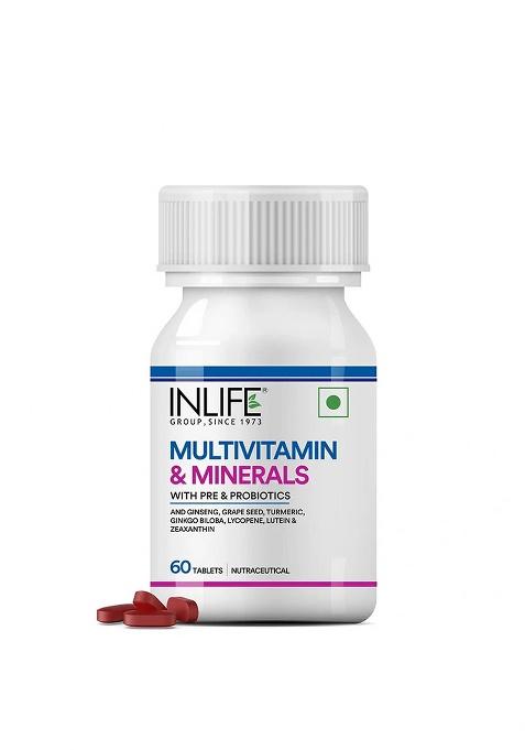 Inlife Multivitamin And Minerals Supplement With Ginseng, Grape Seed, Lutein & Probiotics | Vegetarian Tablets