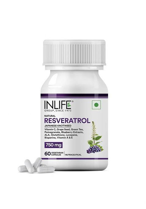 Inlife Natural Resveratrol Japanese Knotweed 750 Mg | Antioxidant-Rich Supplement With Grape Seed, Green Tea, Vitamin C, L-Glutathione & Bioperine | Veg Capsules
