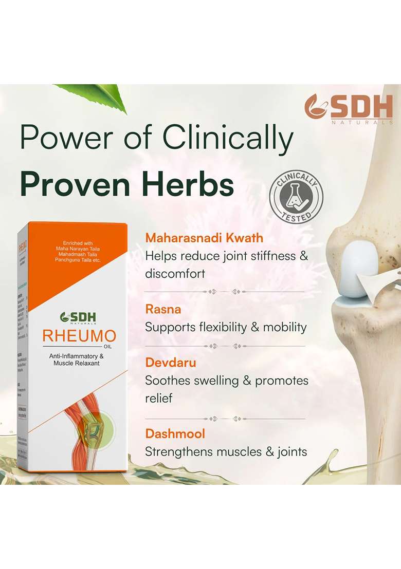 Sdhstore Rheumo Oil – Ayurvedic Joint & Muscle Pain Relief | Fast-Absorbing Herbal Formula For Stiffness, Swelling & Discomfort | Enriched With Narayan Tail, Gandhpuro Tail, Mahamash Tail, Panchgun Tail - Indya