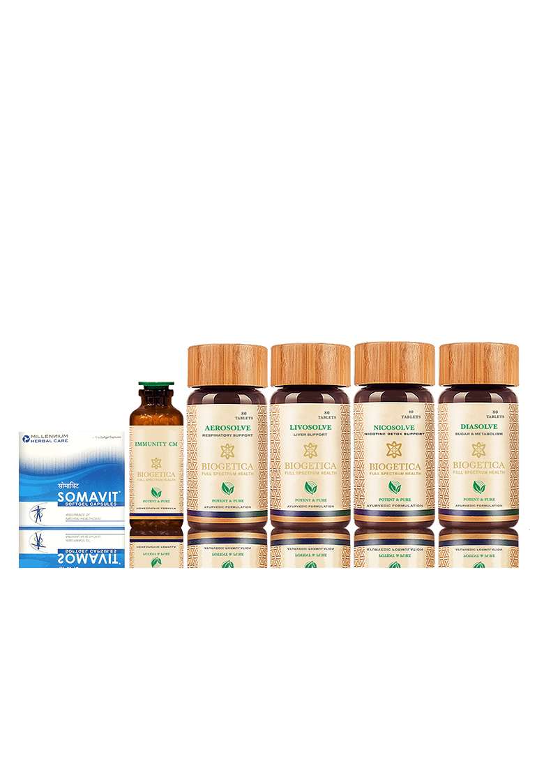 Biogetica Core Immunity Boost Kit With Lung Health And Smoker’S Sugar Balance Formulas - Indya