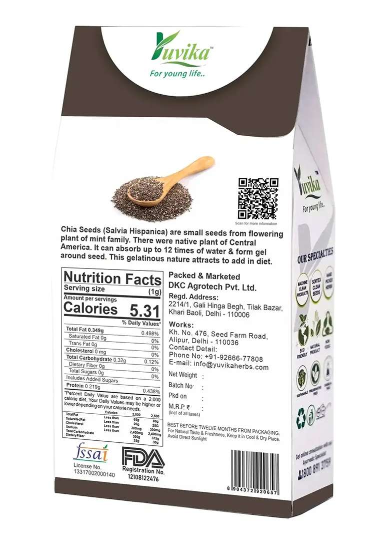 Yuvikaherbs Chia Seeds 250G Pack of 1 - Indya