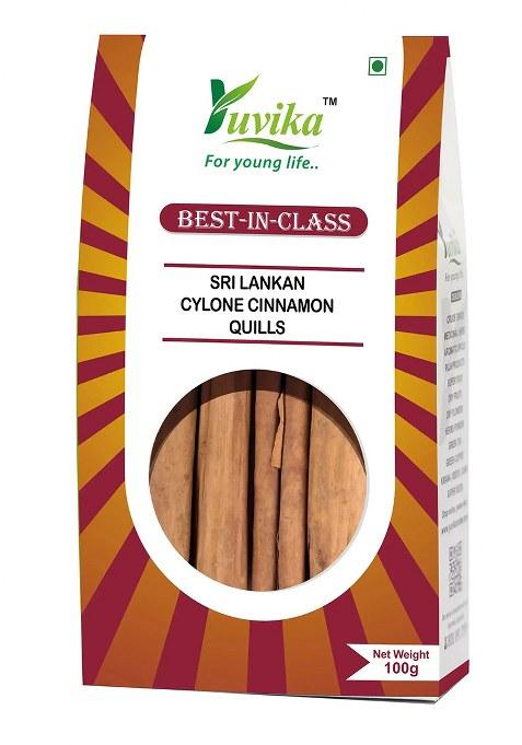 Yuvikaherbs Sri Lankan Ceylon Cinnamon Quills - Dalchini Sticks 100G Pack of 1